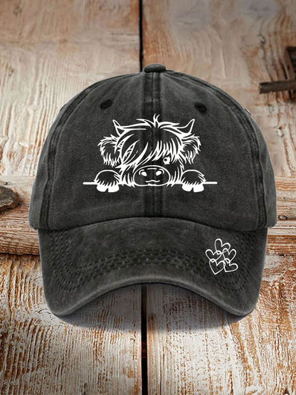 Highland cow print casual unisex cap