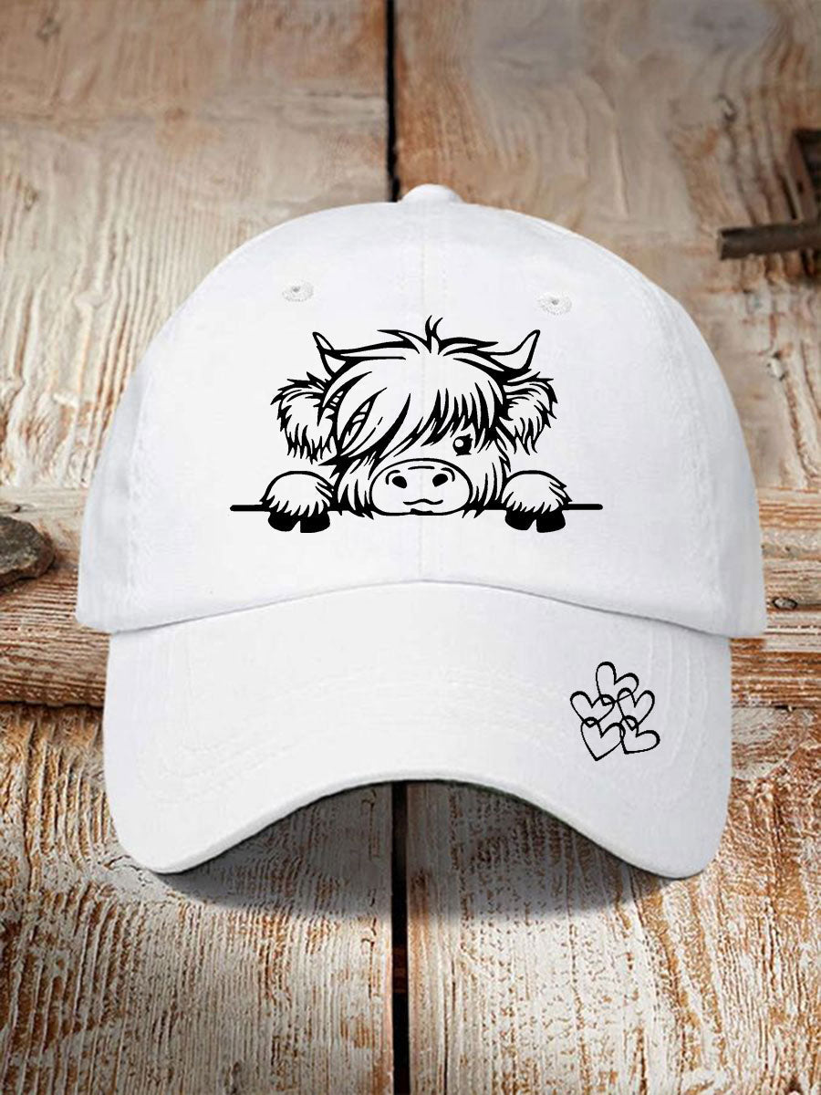 Highland cow print casual unisex cap