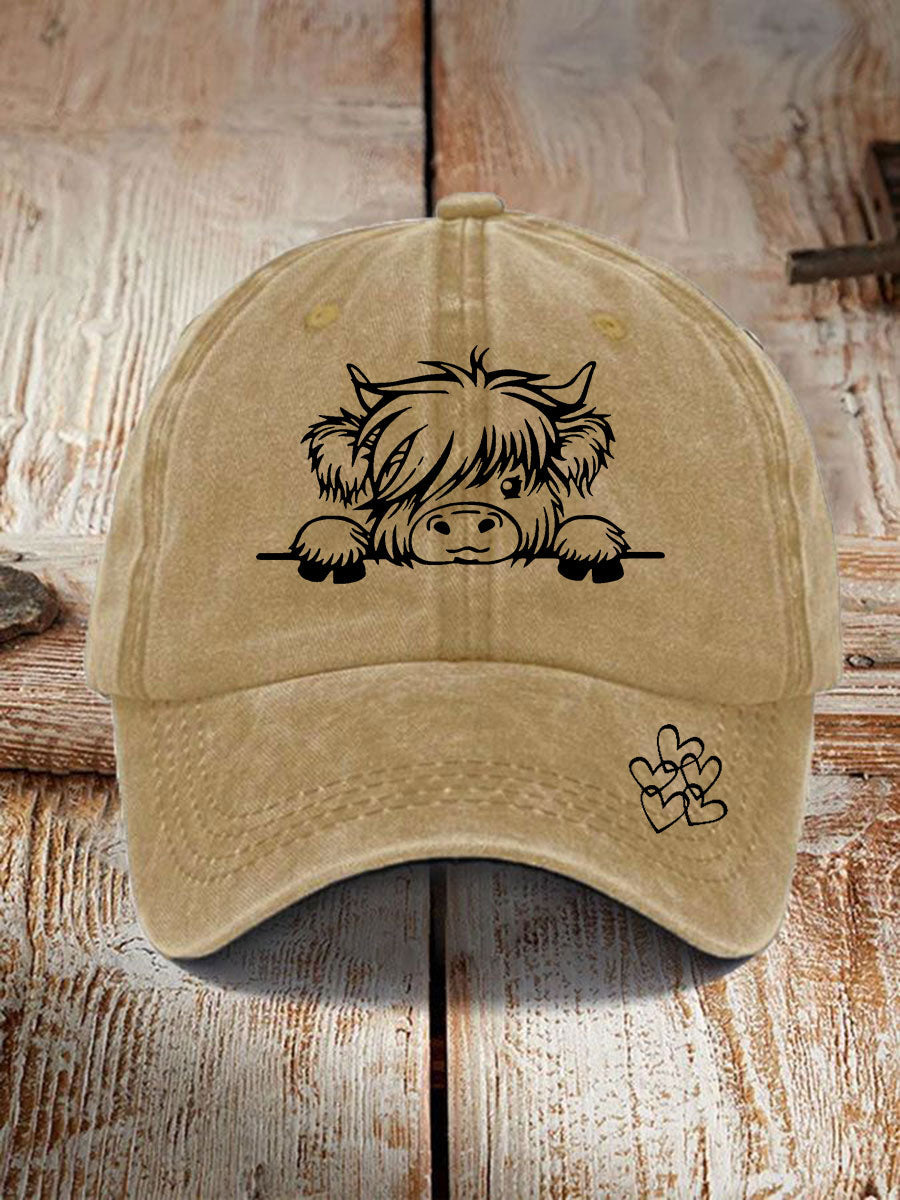 Highland cow print casual unisex cap