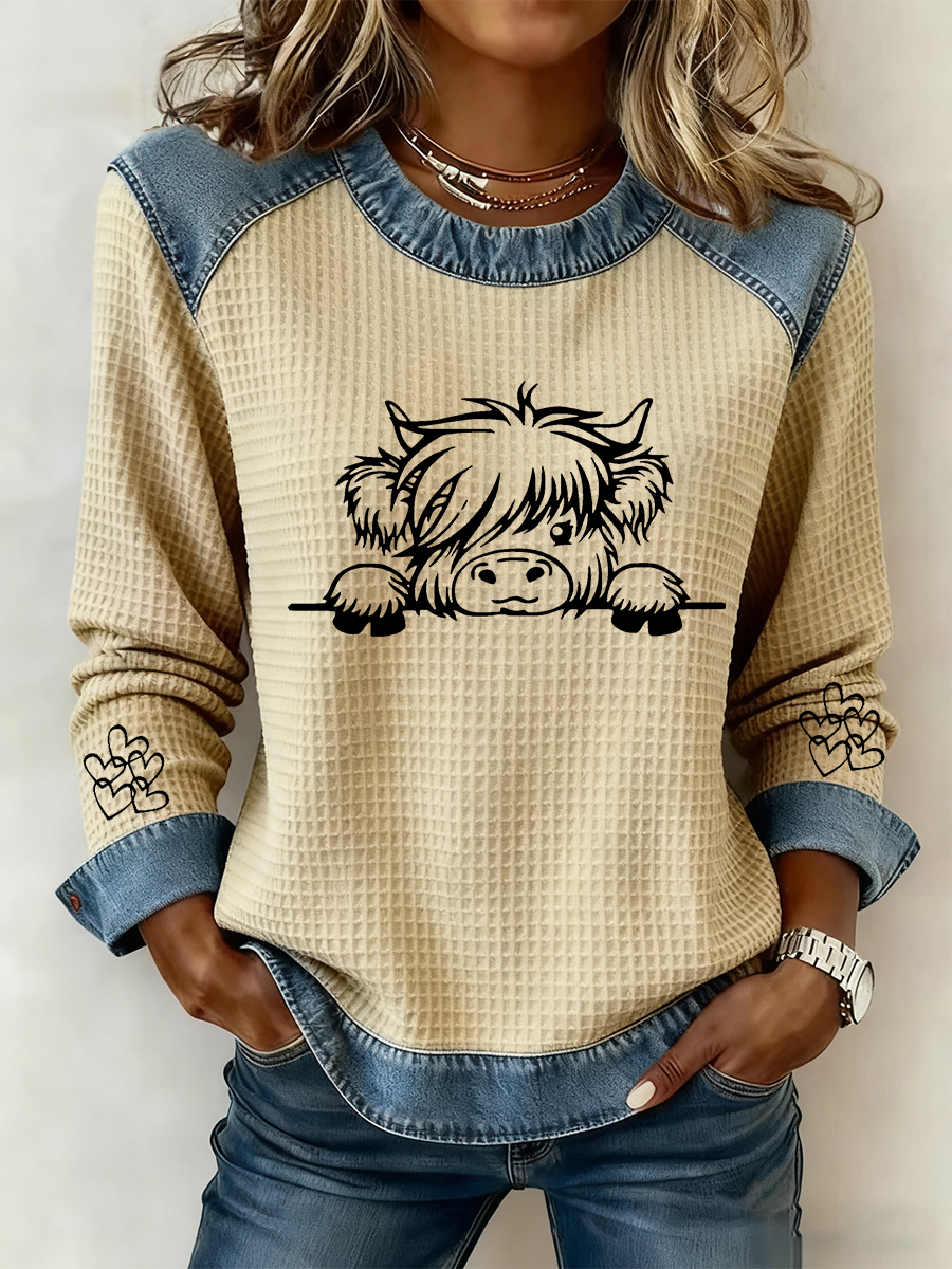 Women's Highland Cow Art Print Casual Top