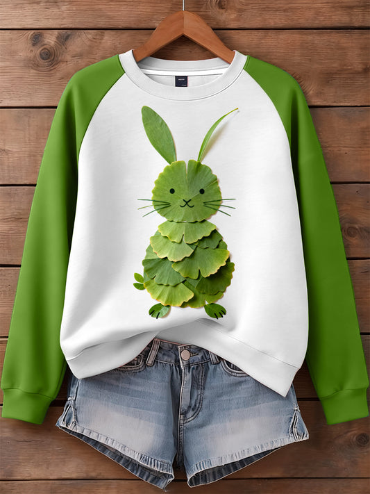 Women's Ginkgo Leaf Bunny Pattern Sweatshirt