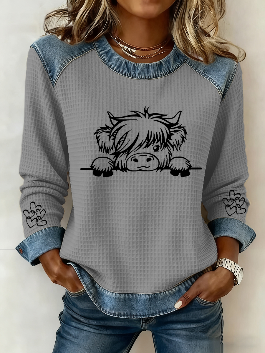 Women's Highland Cow Art Print Casual Top