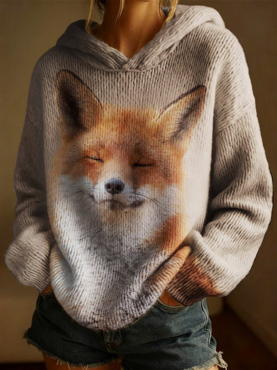 Women's Winter Fox Art Print Sweater