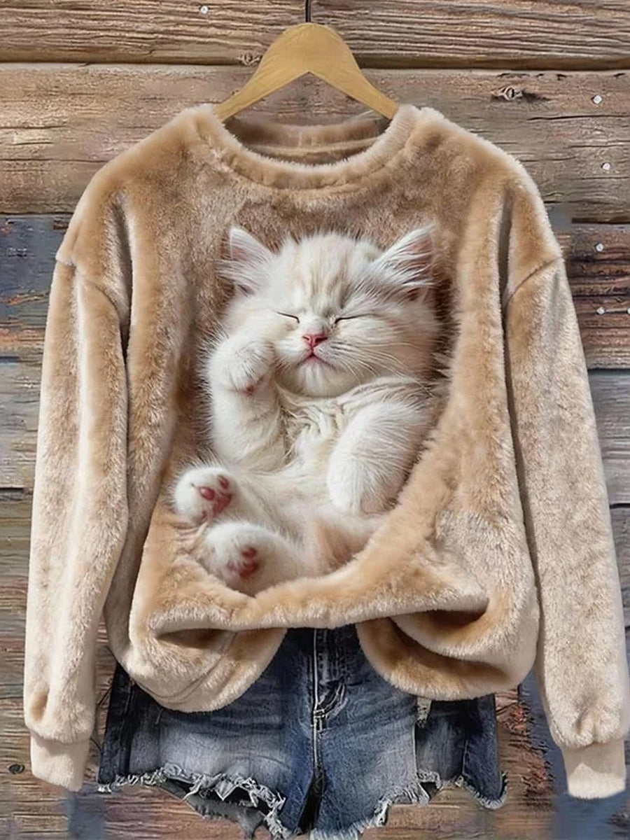 Women's Retro Animal Art Print Comfortable Flannel Sweatshirt