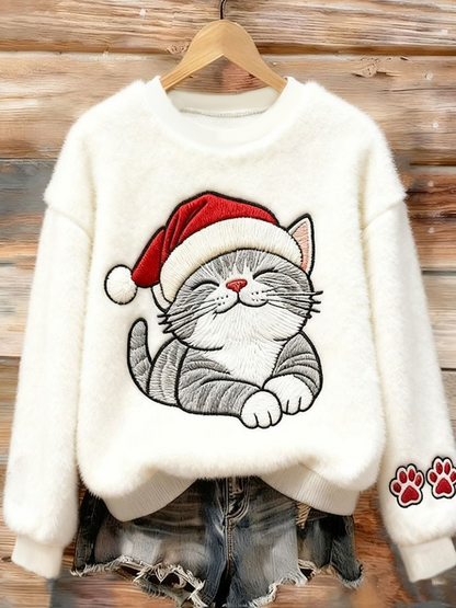 Women's Christmas Cute Cat  Art Flannel Sweatshirt