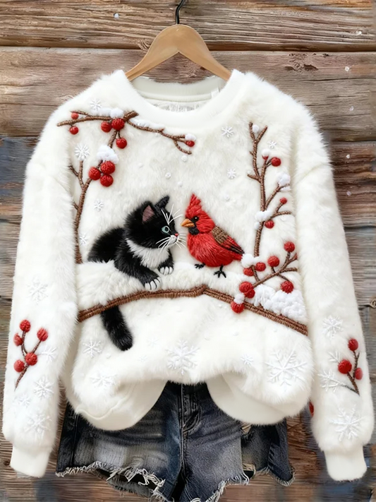 Women's Christmas Cute Cat  Art Flannel Sweatshirt