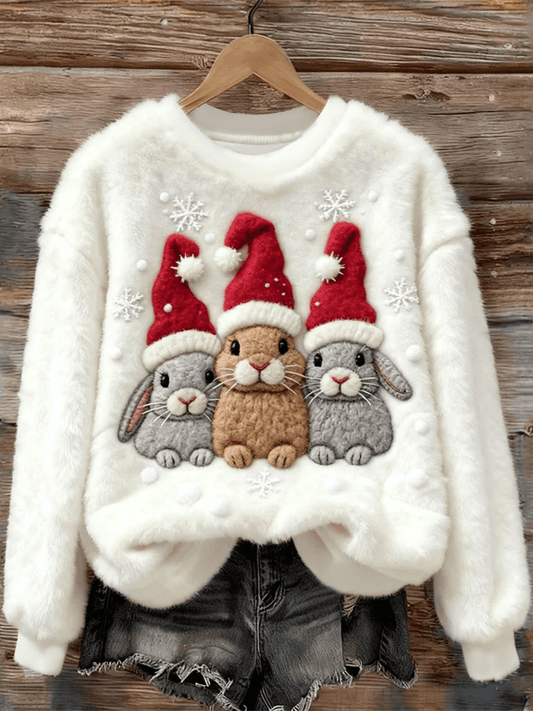 Women's Christmas Cute Animals Art Flannel Sweatshirt