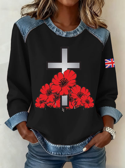 Women's Remembrance Day Pattern Patchwork Art Sweatshirt