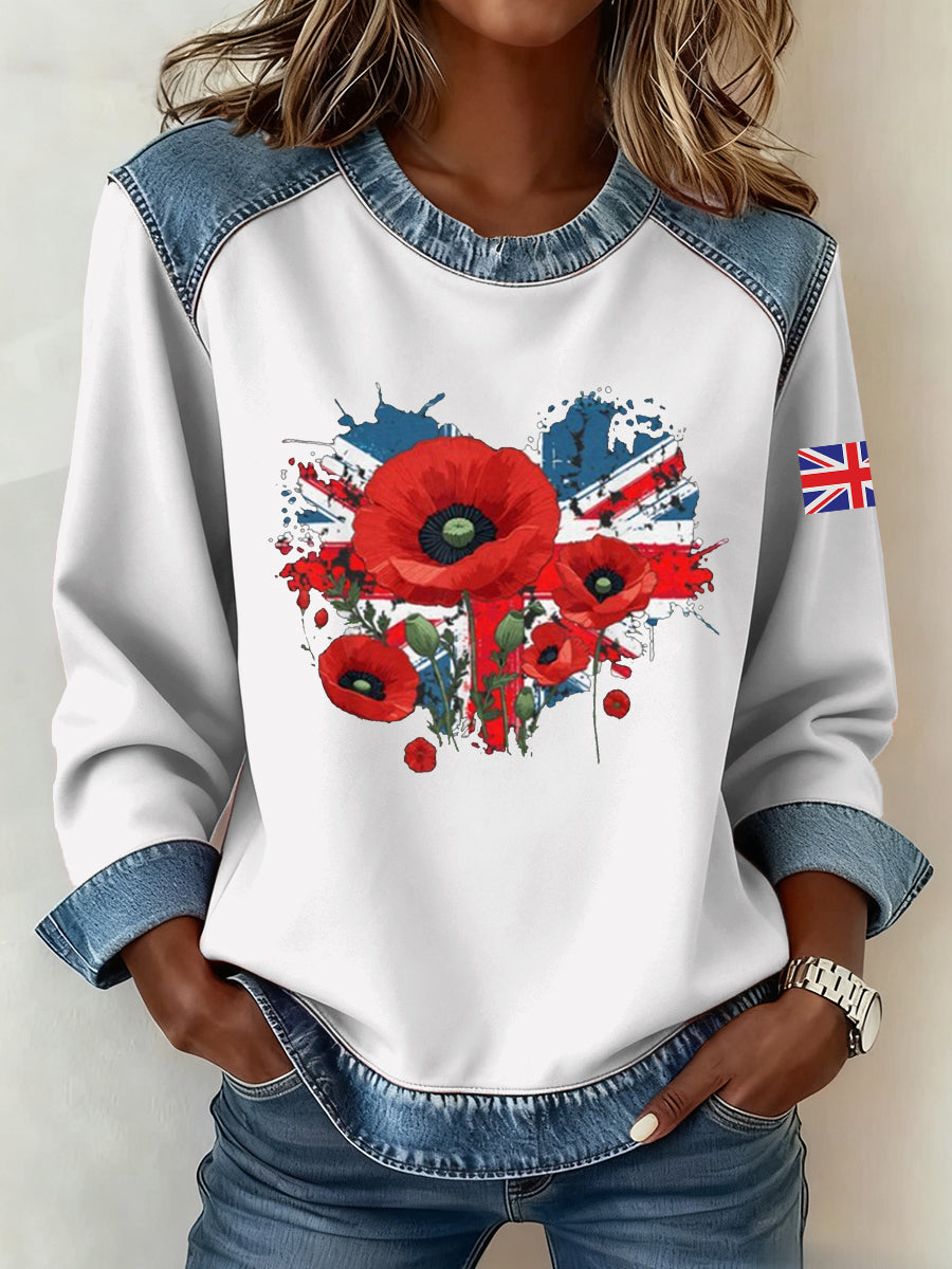 Women's Remembrance Day Pattern Patchwork Art Sweatshirt