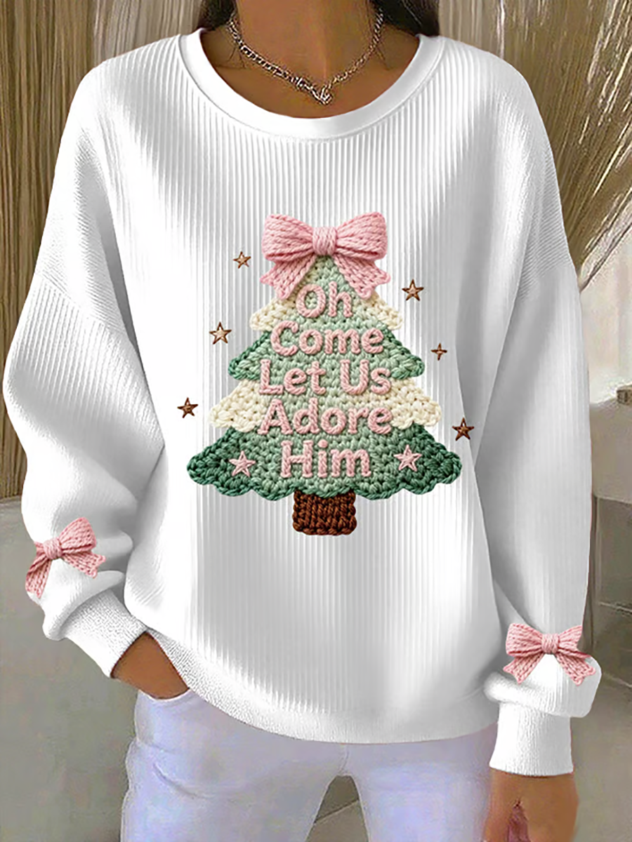 Women's Merry Christmas Ribbed Round-Neck Sweatshirt