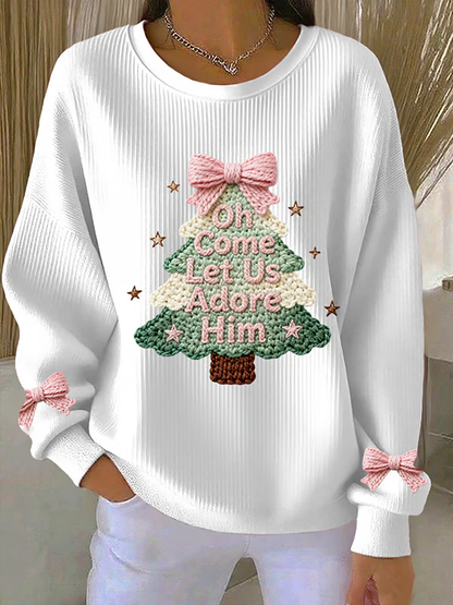 Women's Merry Christmas Ribbed Round-Neck Sweatshirt