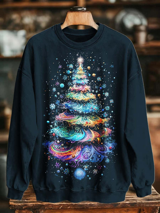 Abstract Christmas Tree Print Casual Crewneck Sweatshirt