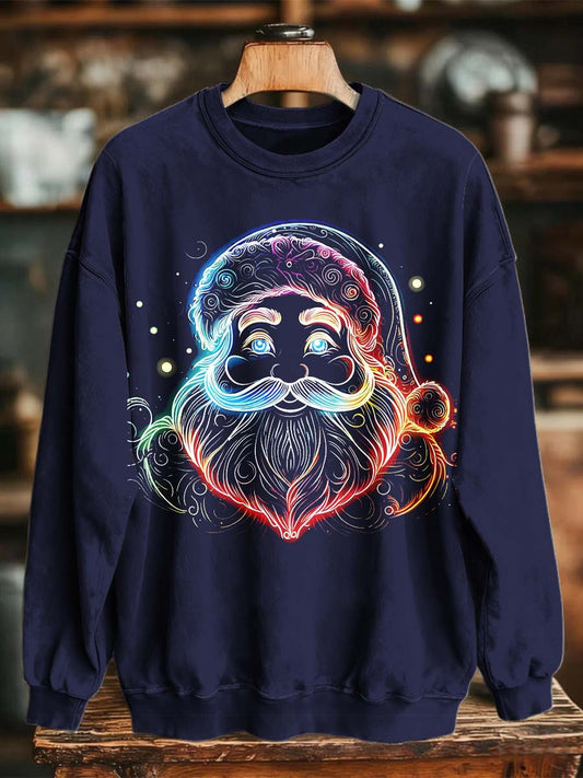 Fluorescent Santa Claus Print Casual Crewneck Sweatshirt