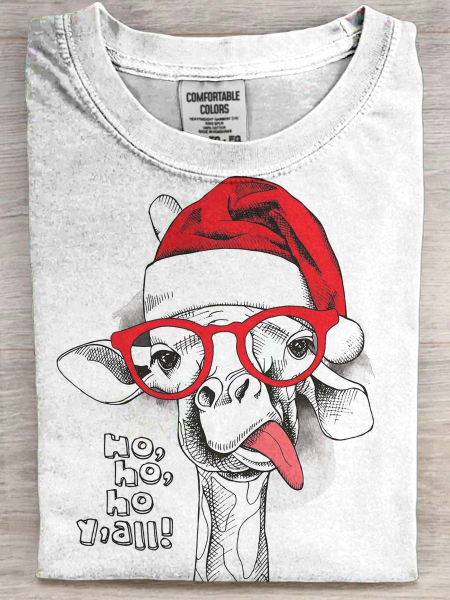 Funny Christmas Giraffe Print Casual Short-Sleeve T-Shirt