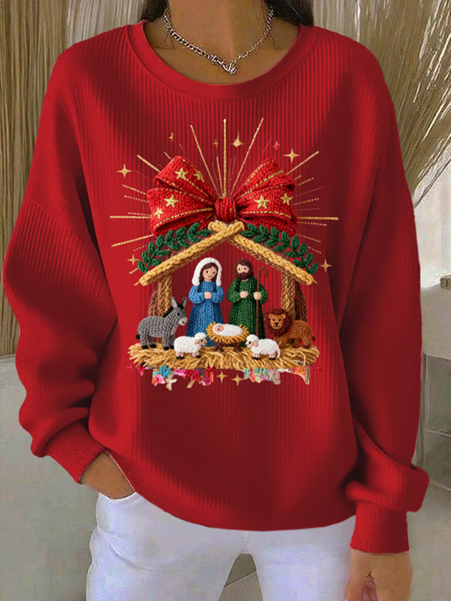 Women's Merry Christmas Ribbed Round-Neck Sweatshirt