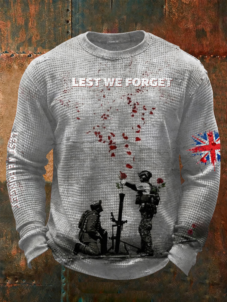 Men's Lest We Forget Print Waffle Long Sleeve T-Shirt