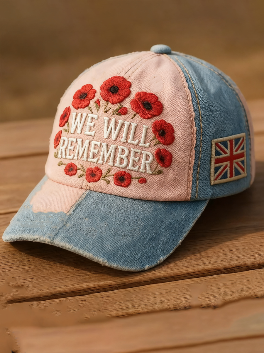 Unisex poppy flower We WlLL Remember Print Hat
