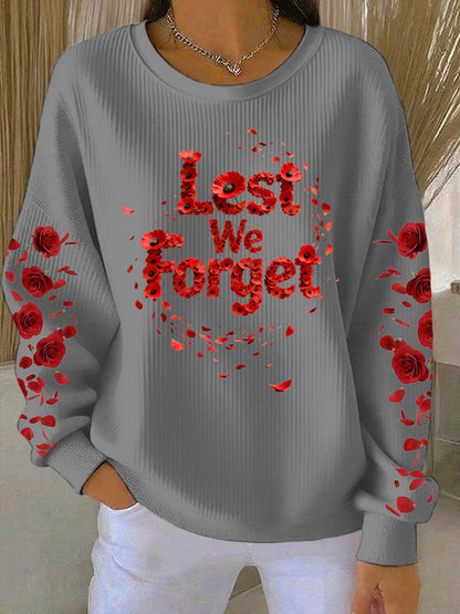 Women's poppy flower Lest We Forget Ribbed Round-Neck Sweatshirt