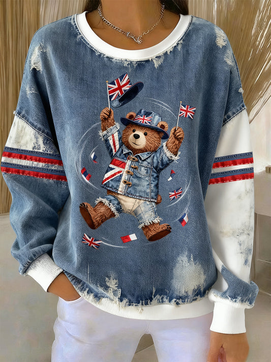 Women's British Style Printed Casual Sweatshirt