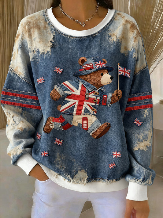 Women's British Style Printed Casual Sweatshirt