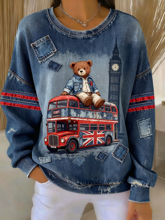 Women's British Style Printed Casual Sweatshirt