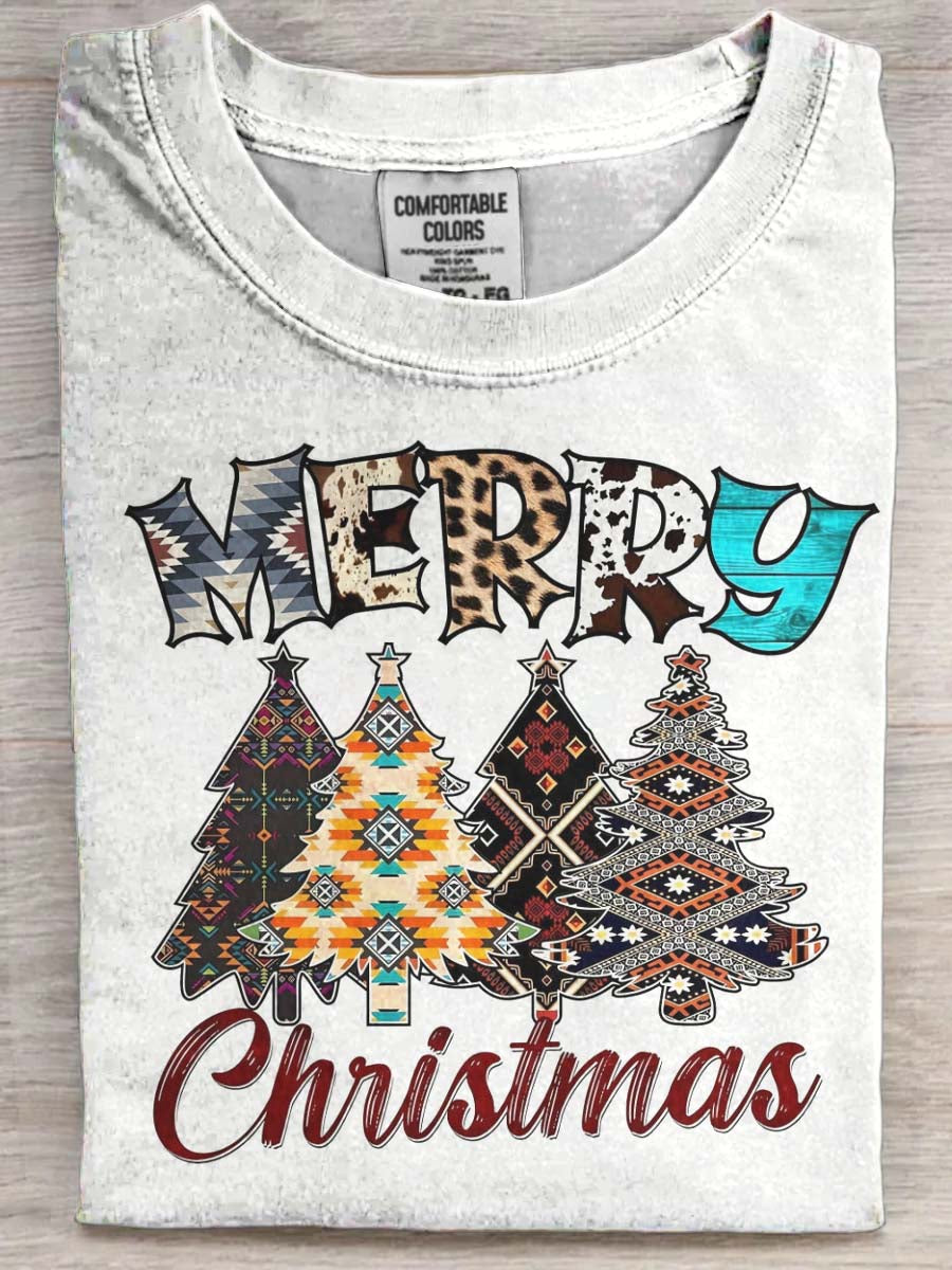 Western-Style Christmas Print Casual Short-Sleeve T-Shirt