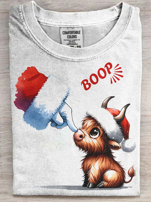 Cute Highland Cow Print Christmas Casual Short-Sleeve T-Shirt