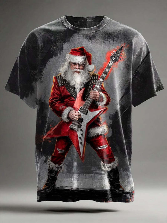 Punk Rock Santa Print Casual Short-Sleeve T-Shirt