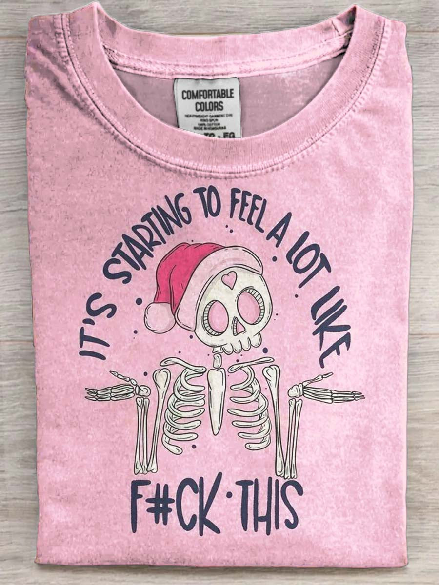 Funny Christmas Skull Print Casual Short-Sleeve T-Shirt