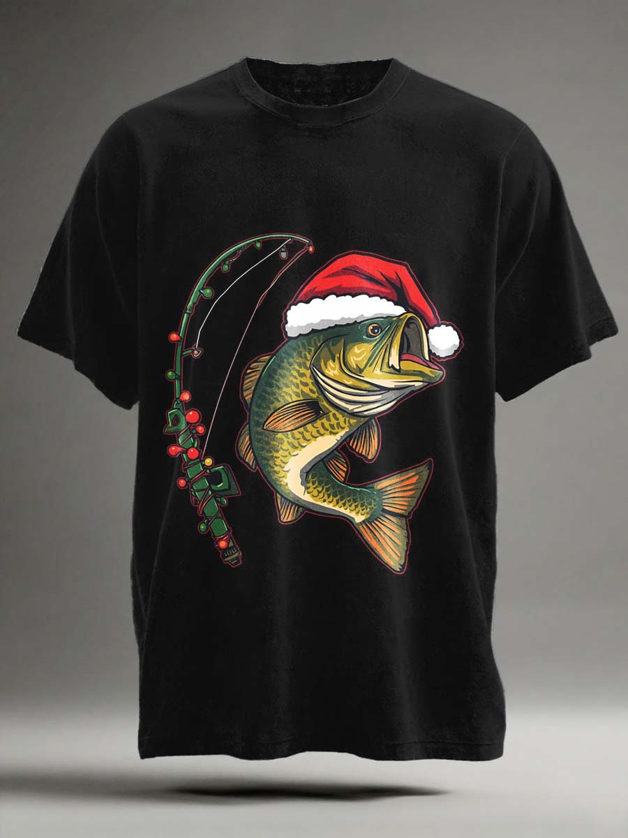 Christmas Fishing Print Casual Short-Sleeve T-Shirt