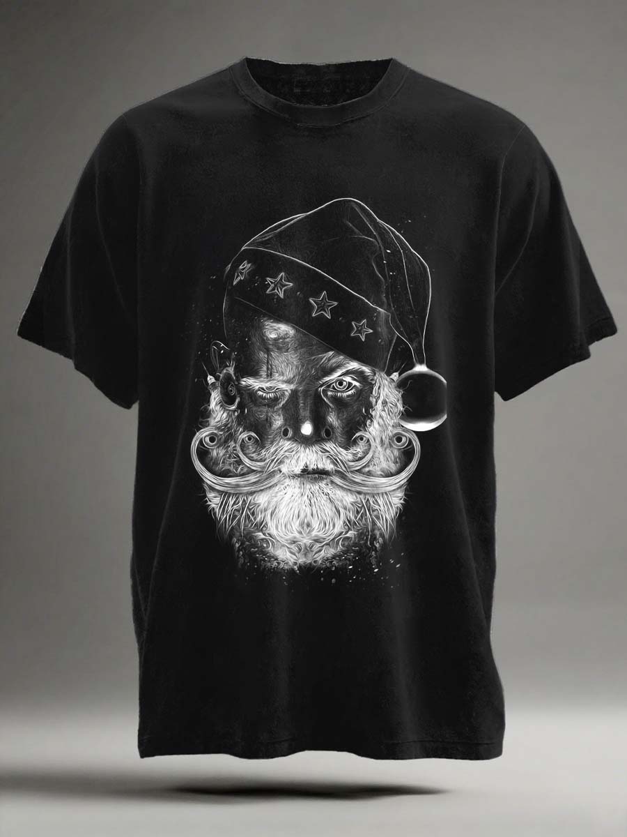 Punk Rock Santa Print Casual Short-Sleeve T-Shirt