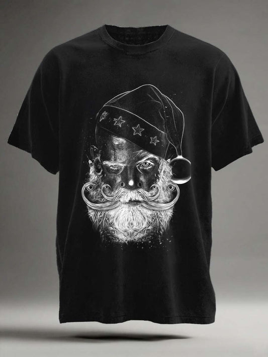 Punk Rock Santa Print Casual Short-Sleeve T-Shirt