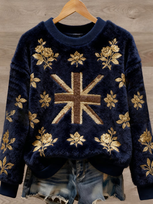 Women's British style Art Print Casual Flannel Sweater