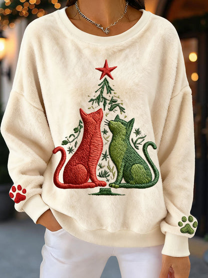 Women's Christmas Tree Cats Fleece Sweatshirts