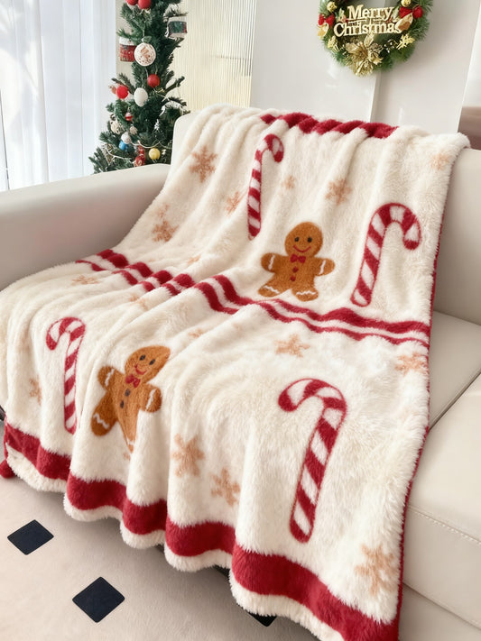 Vintage Christmas Gingerbread Man Home Decor Flannel Blanket