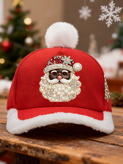 Unisex Christmas Black Santa Claus Print Hat