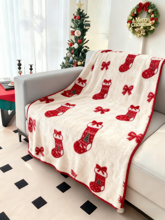 Vintage Christmas Stocking Home Decor Flannel Blanket