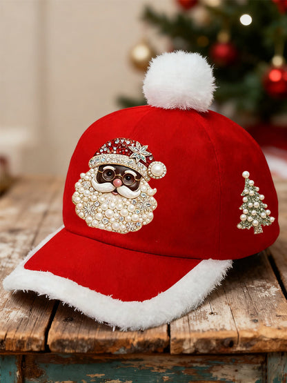 Unisex Christmas Black Santa Claus Print Hat