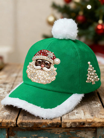 Unisex Christmas Black Santa Claus Print Hat