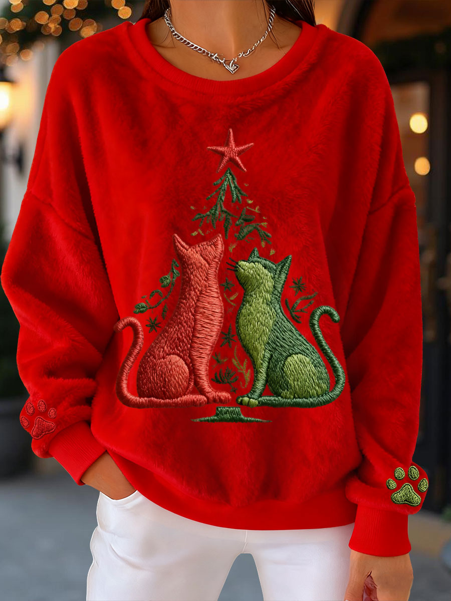 Women's Christmas Tree Cats Fleece Sweatshirts