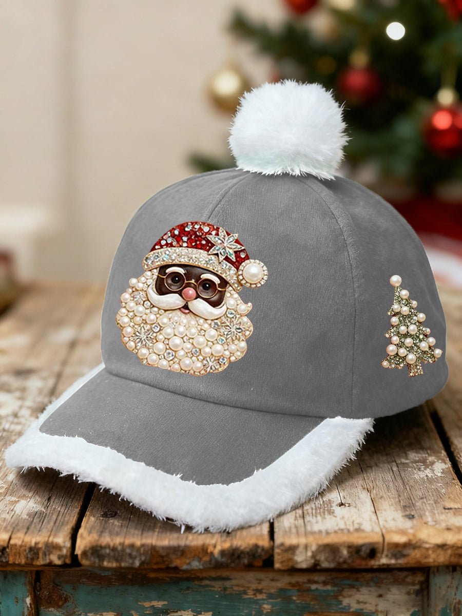 Unisex Christmas Black Santa Claus Print Hat