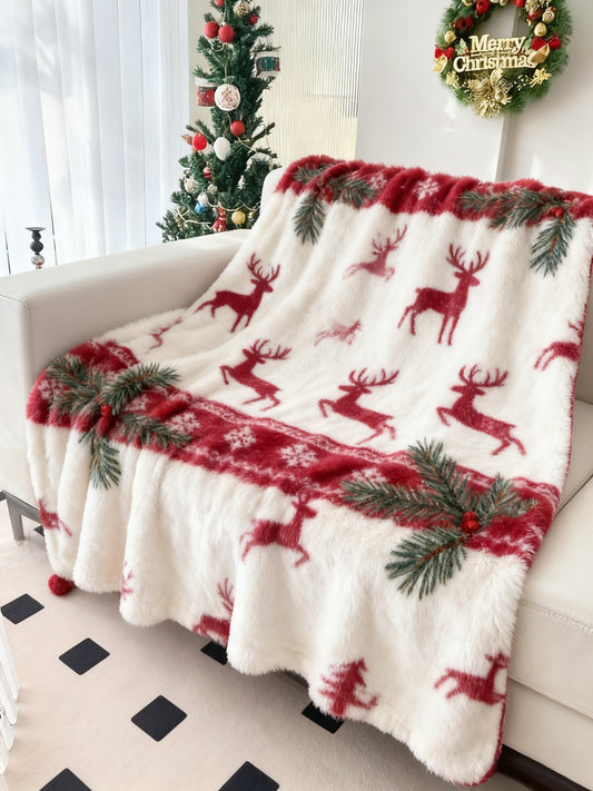 Vintage Christmas Reindeer Home Decor Flannel Blanket