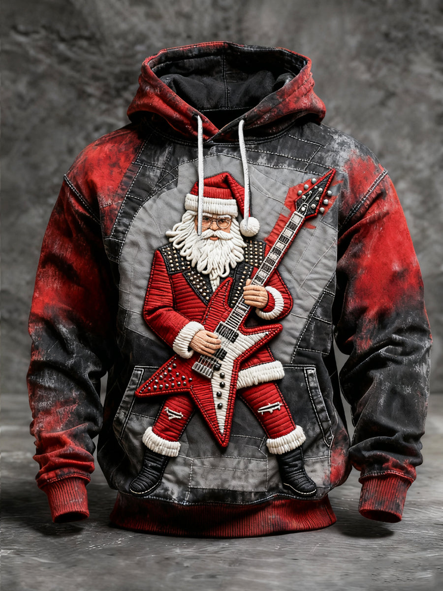 Retro Christmas Guitar Santa Casual Hoodie