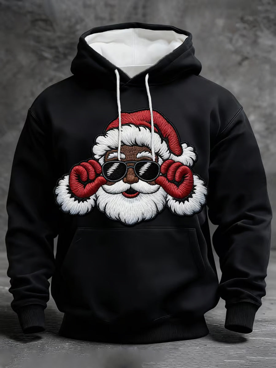 Men's Christmas Black Santa Claus Print Casual Hoodie