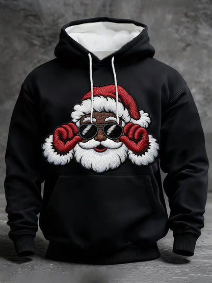 Men's Christmas Black Santa Claus Print Casual Hoodie