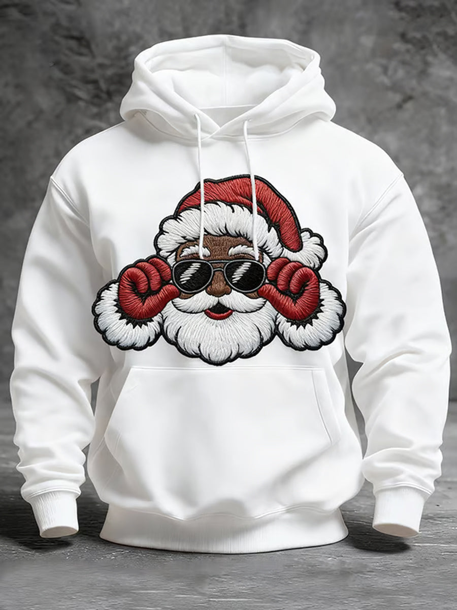 Men's Christmas Black Santa Claus Print Casual Hoodie