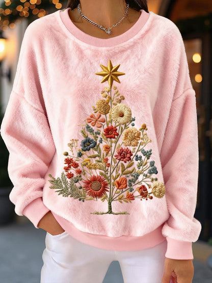 Women's Vintage Floral Christmas Tree Flannel Sweatshirts
