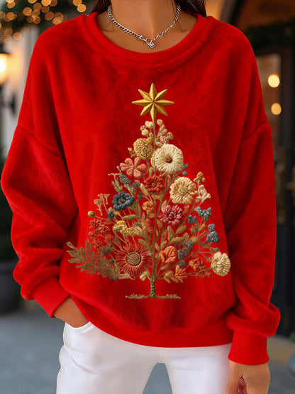 Women's Vintage Floral Christmas Tree Flannel Sweatshirts