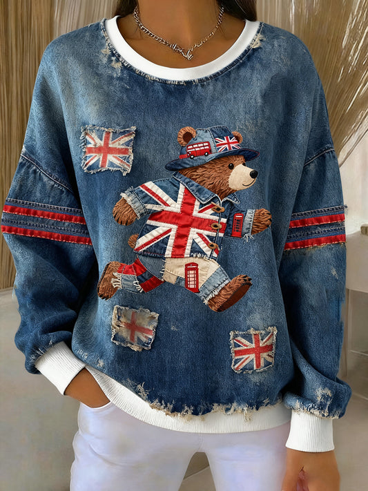 Women's British Style Printed Casual Sweatshirt