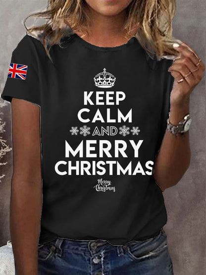 Women's Keep Calm And Merry Christmas Short Sleeve T-Shirt